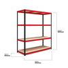 PALLETIZED 1800x1600x600mm 300kg UDL 4x Tier Freestanding RB Boss Unit with Red & Black Powdercoated Steel Frame & MDF Shelves