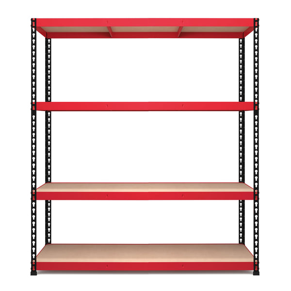 1980x1525x610mm 400kg UDL 4x Tier Freestanding RB Boss Unit with Red & Black Powdercoated Steel Frame & MDF Shelves
