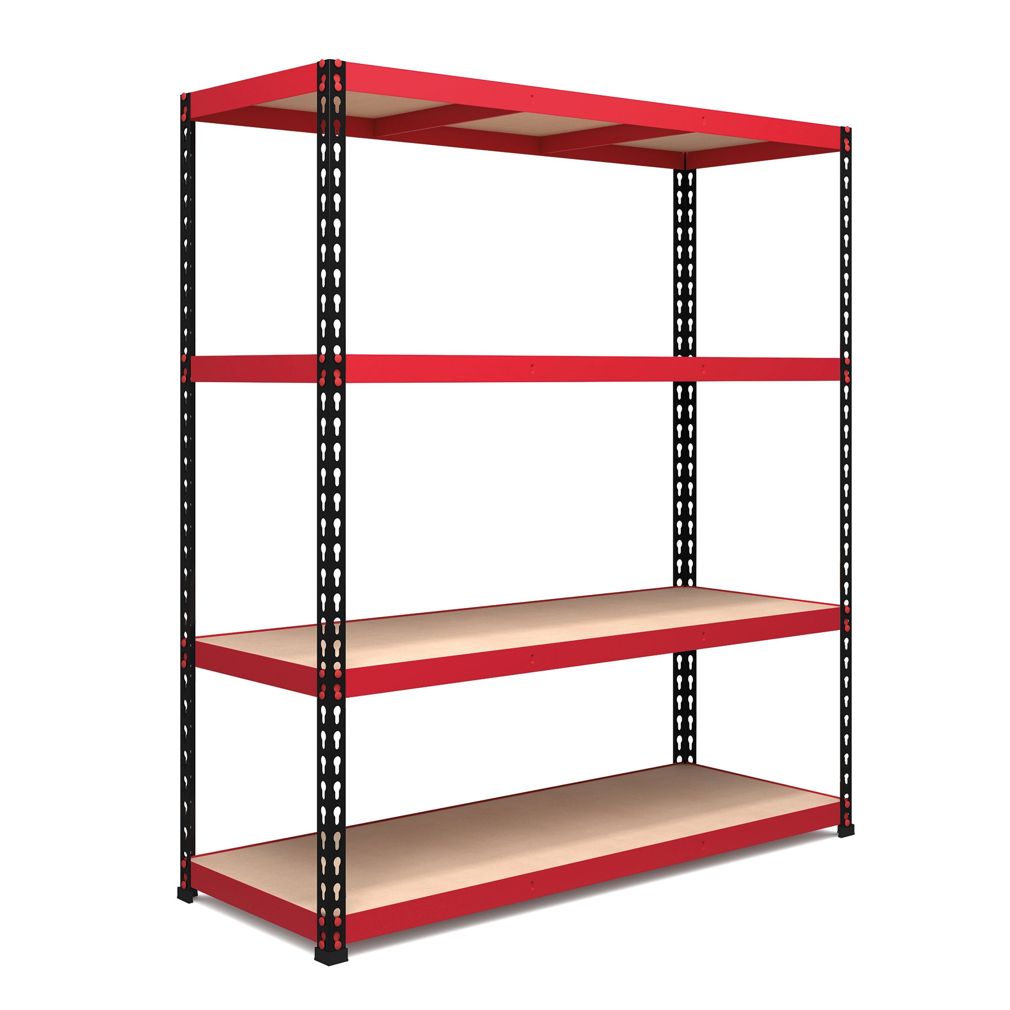 1980x1525x610mm 400kg UDL 4x Tier Freestanding RB Boss Unit with Red & Black Powdercoated Steel Frame & MDF Shelves