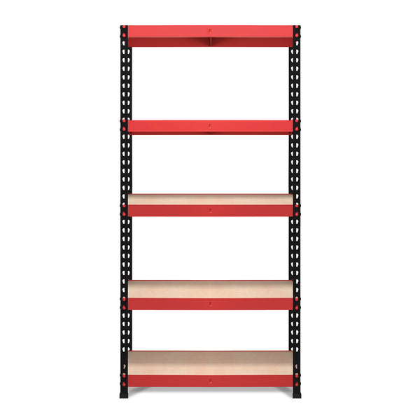 1800x900x450mm 200kg UDL 5x Tier Freestanding FastLok RB Boss Unit with Red & Black Powdercoated Steel Frame & MDF Shelves