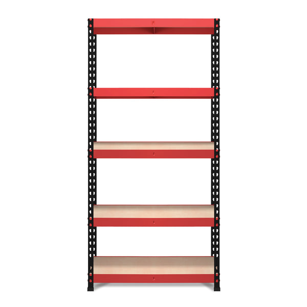 Pack of 2 1800x900x450mm 200kg UDL 5x Tier Freestanding FastLok RB Boss Unit with Red & Black Powdercoated Steel Frame & MDF Shelves