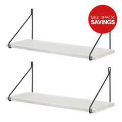 Pack of 2 Pine White Hanging Shelf and Brackets Kit (800x200x19mm)
