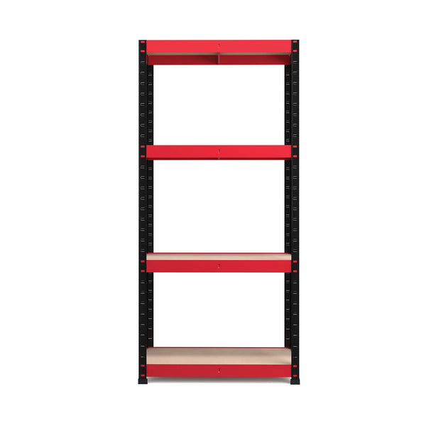 Pack of 2 1600x750x350mm 175kg UDL 4x Tier Freestanding RB Boss Unit with Red & Black Powdercoated Steel Frame & MDF Shelves