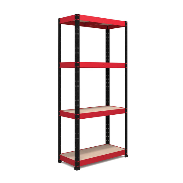 Pack of 2 1600x750x350mm 175kg UDL 4x Tier Freestanding RB Boss Unit with Red & Black Powdercoated Steel Frame & MDF Shelves