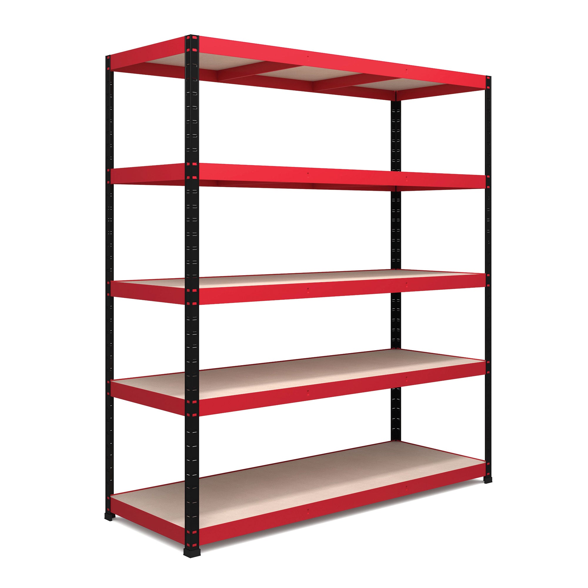 1800x1600x600mm 250kg UDL 5x Tier Freestanding RB Boss Unit with Red & Black Powdercoated Steel Frame & MDF Shelves