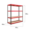 1800x1600x600mm 300kg UDL 4x Tier Freestanding RB Boss Unit with Red & Black Powdercoated Steel Frame & MDF Shelves