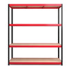 1800x1600x600mm 300kg UDL 4x Tier Freestanding RB Boss Unit with Red & Black Powdercoated Steel Frame & MDF Shelves