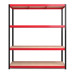 1800x1600x600mm 300kg UDL 4x Tier Freestanding RB Boss Unit with Red & Black Powdercoated Steel Frame & MDF Shelves