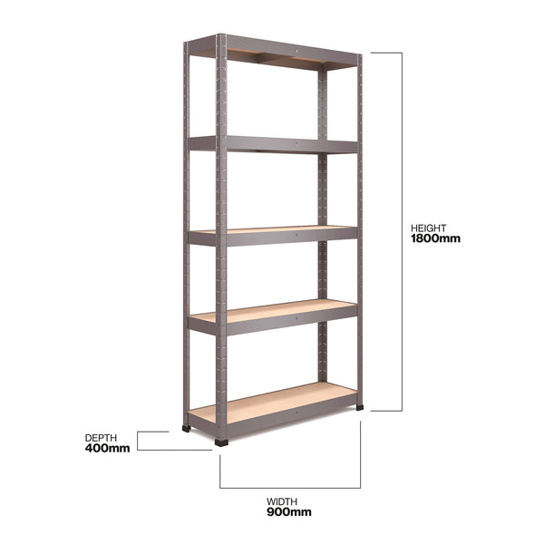 1800x900x400mm 250kg UDL 5x Tier Freestanding RB Boss Unit with Galvanised Steel Frame & MDF Shelves