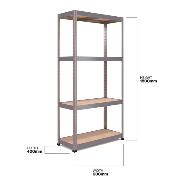 1800x900x400mm 300kg UDL 4x Tier Freestanding RB Boss Unit with Galvanised Steel Frame & MDF Shelves
