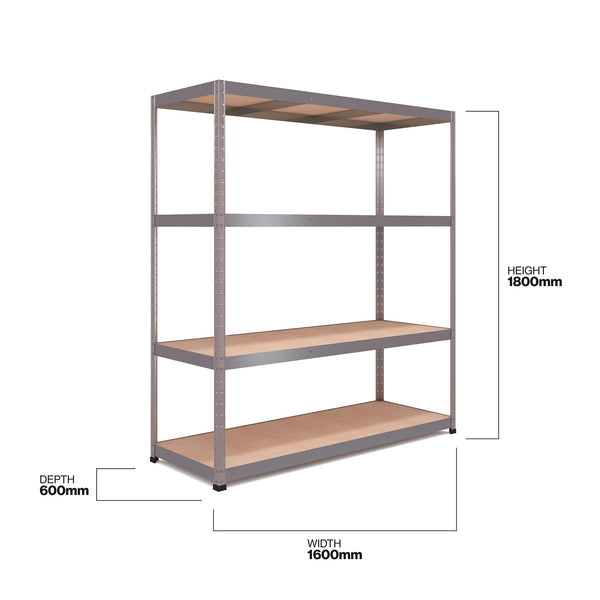 1800x1600x600mm 300kg UDL 4x Tier Freestanding RB Boss Unit with Galvanised Steel Frame & MDF Shelves