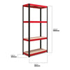 1800x900x300mm 500kg UDL 4x Tier Freestanding RB Boss Unit with Red & Black Powdercoated Steel Frame & MDF Shelves