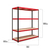 1800x1600x600mm 500kg UDL 4x Tier Freestanding RB Boss Unit with Red & Black Powdercoated Steel Frame & MDF Shelves