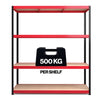 1800x1600x600mm 500kg UDL 4x Tier Freestanding RB Boss Unit with Red & Black Powdercoated Steel Frame & MDF Shelves