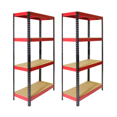 Pack of 2 1600x750x350mm 175kg UDL 4x Tier Freestanding FastLok RB Boss Unit with Red & Black Powdercoated Steel Frame & MDF Shelves