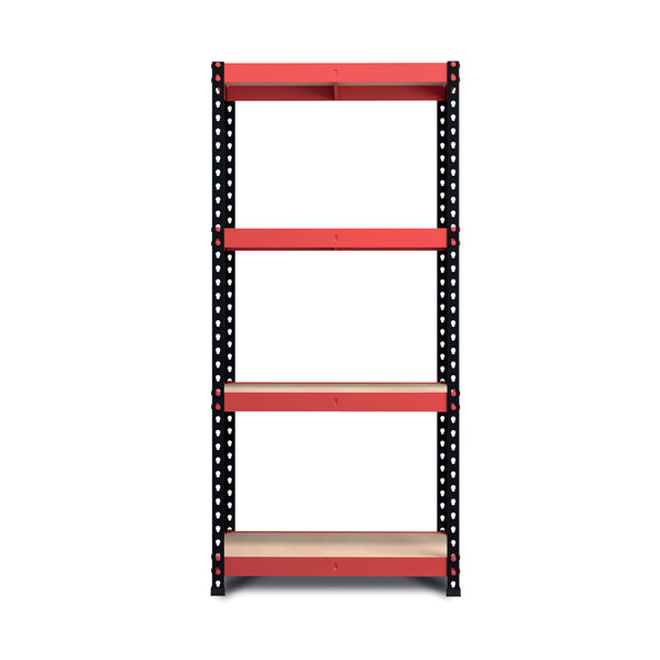 Pack of 2 1600x750x350mm 175kg UDL 4x Tier Freestanding FastLok RB Boss Unit with Red & Black Powdercoated Steel Frame & MDF Shelves