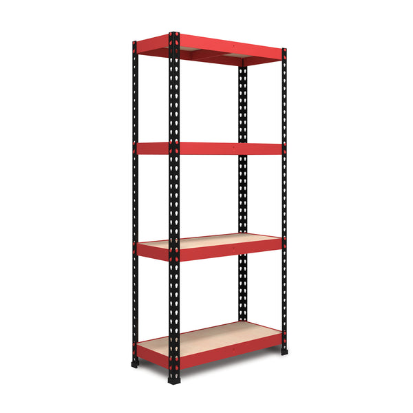 Pack of 2 1600x750x350mm 175kg UDL 4x Tier Freestanding FastLok RB Boss Unit with Red & Black Powdercoated Steel Frame & MDF Shelves