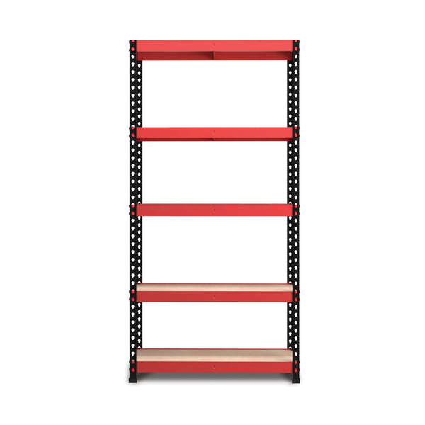 1800x900x300mm 250kg UDL 5x Tier Freestanding FastLok RB Boss Unit with Red & Black Powdercoated Steel Frame & MDF Shelves