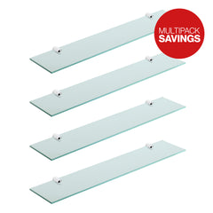 Pack of 4 Straight Tempered Glass Shelf & Brackets - 600x120x6mm