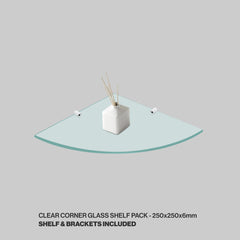 Tempered Glass Shelf and Brackets - Corner - 250x250x6mm