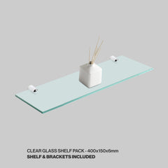 Tempered Glass Shelf and Brackets - Straight - 400x150x6mm