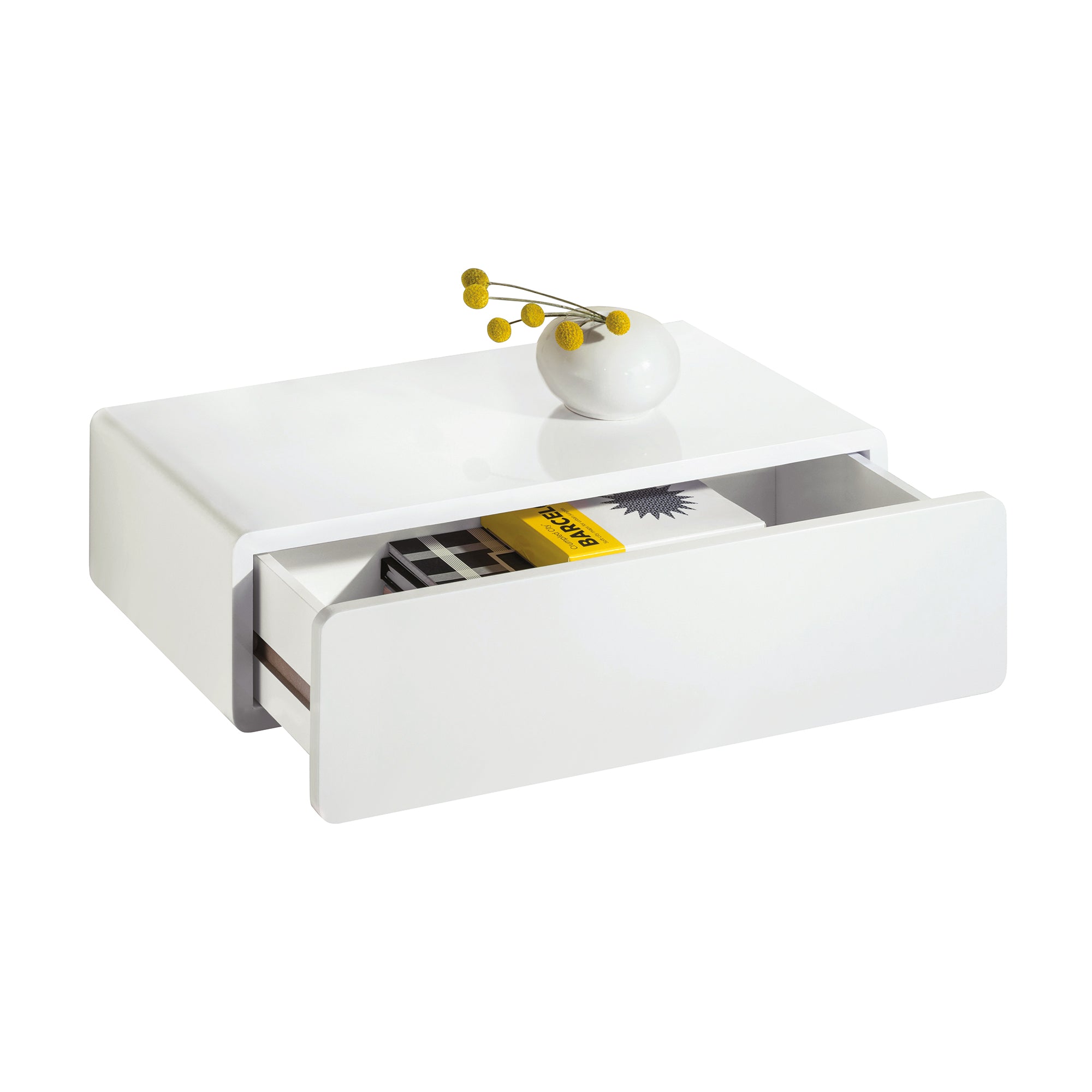 White floating shelf with on sale drawer