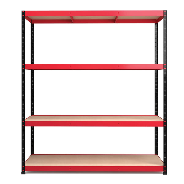 PALLETIZED 1800x1600x600mm 300kg UDL 4x Tier Freestanding RB Boss Unit with Red & Black Powdercoated Steel Frame & MDF Shelves
