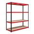 PALLETIZED 1800x1600x600mm 300kg UDL 4x Tier Freestanding RB Boss Unit with Red & Black Powdercoated Steel Frame & MDF Shelves