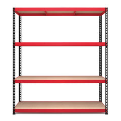 1980x1525x610mm 400kg UDL 4x Tier Freestanding RB Boss Unit with Red & Black Powdercoated Steel Frame & MDF Shelves