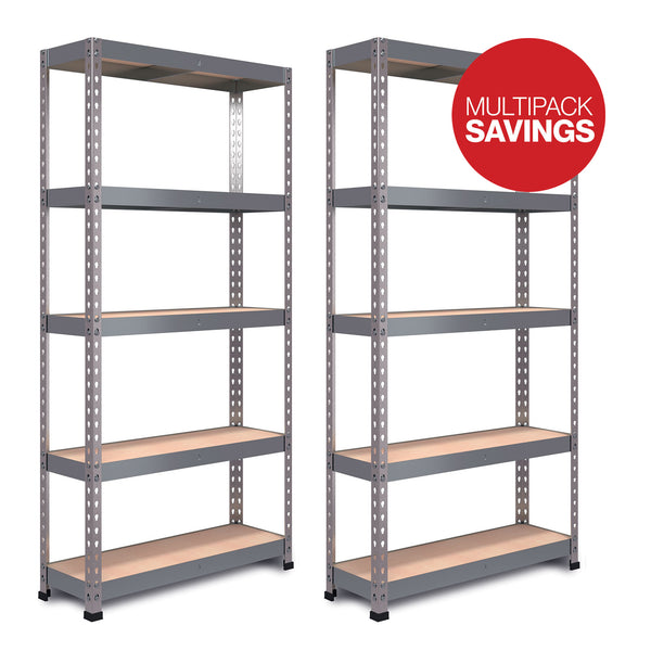 Pack of 2 1800x900x450mm 200kg UDL 5x Tier Freestanding FastLok RB Boss Unit with Galvanised Steel Frame & MDF Shelves