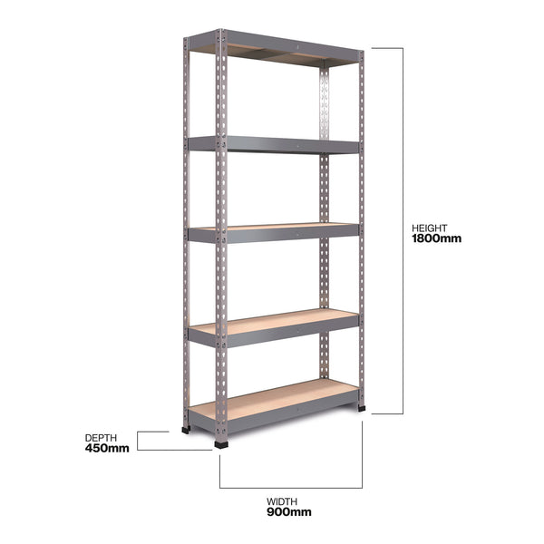 1800x900x450mm 200kg UDL 5x Tier Freestanding FastLok RB Boss Unit with Galvanised Steel Frame & MDF Shelves