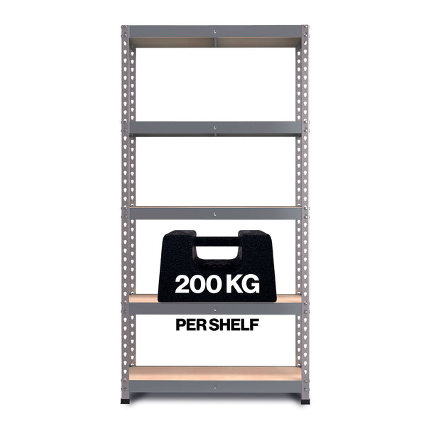 Pack of 2 1800x900x450mm 200kg UDL 5x Tier Freestanding FastLok RB Boss Unit with Galvanised Steel Frame & MDF Shelves