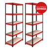 Pack of 2 1800x900x450mm 200kg UDL 5x Tier Freestanding FastLok RB Boss Unit with Red & Black Powdercoated Steel Frame & MDF Shelves