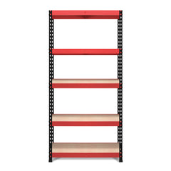 1800x900x450mm 200kg UDL 5x Tier Freestanding FastLok RB Boss Unit with Red & Black Powdercoated Steel Frame & MDF Shelves
