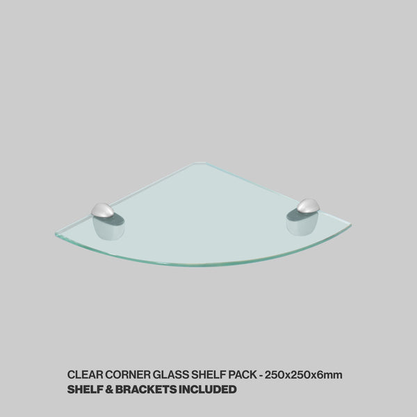 Tempered Glass Shelf and Silver Jam Brackets - Corner - 250x250x6mm