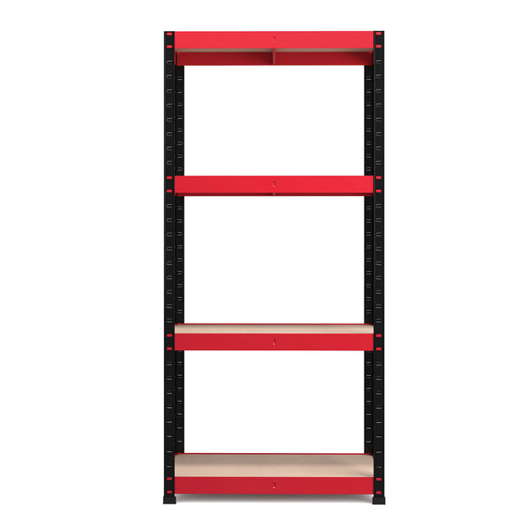 1600x750x350mm 175kg UDL 4x Tier Freestanding RB Boss Unit with Red & Black Powdercoated Steel Frame & MDF Shelves