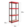 1600x750x350mm 175kg UDL 4x Tier Freestanding RB Boss Unit with Red & Black Powdercoated Steel Frame & MDF Shelves