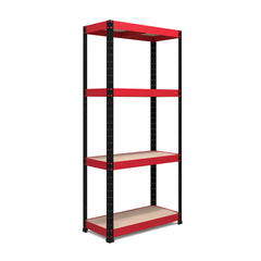 Pack of 2 1600x750x350mm 175kg UDL 4x Tier Freestanding RB Boss Unit with Red & Black Powdercoated Steel Frame & MDF Shelves