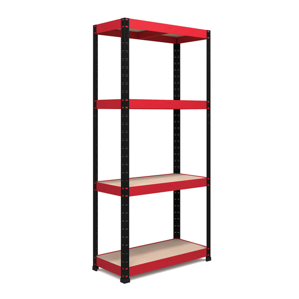 1600x750x350mm 175kg UDL 4x Tier Freestanding RB Boss Unit with Red & Black Powdercoated Steel Frame & MDF Shelves