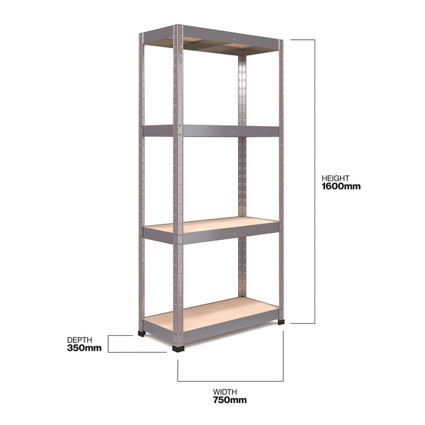 1600x750x350mm 175kg UDL 4x Tier Freestanding RB Boss Unit with Galvanised Steel Frame & MDF Shelves