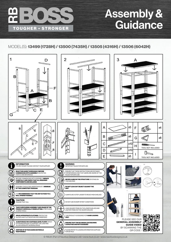 1800x900x300mm 250kg UDL 5x Tier Freestanding RB Boss Unit with Red & Black Powdercoated Steel Frame & MDF Shelves