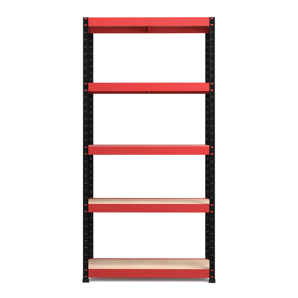 1800x900x300mm 250kg UDL 5x Tier Freestanding RB Boss Unit with Red & Black Powdercoated Steel Frame & MDF Shelves