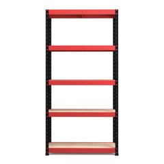 1800x900x300mm 250kg UDL 5x Tier Freestanding RB Boss Unit with Red & Black Powdercoated Steel Frame & MDF Shelves