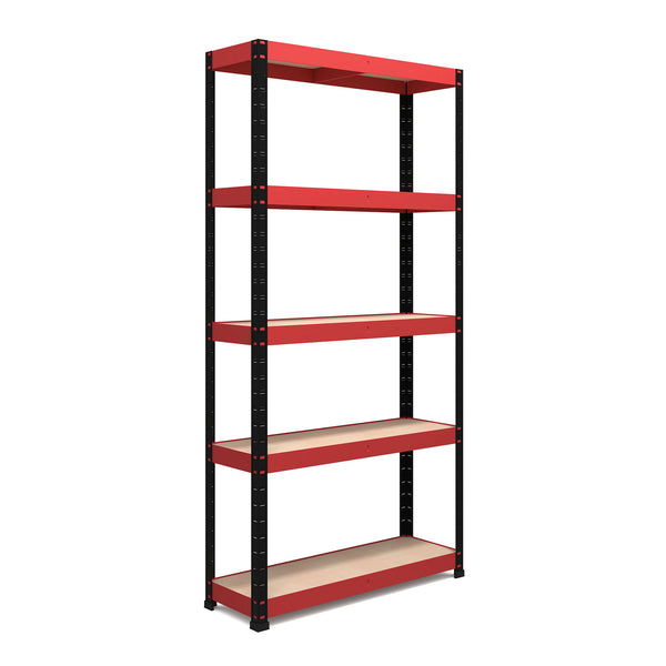 1800x900x300mm 250kg UDL 5x Tier Freestanding RB Boss Unit with Red & Black Powdercoated Steel Frame & MDF Shelves