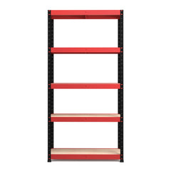 1800x900x400mm 250kg UDL 5x Tier Freestanding RB Boss Unit with Red & Black Powdercoated Steel Frame & MDF Shelves