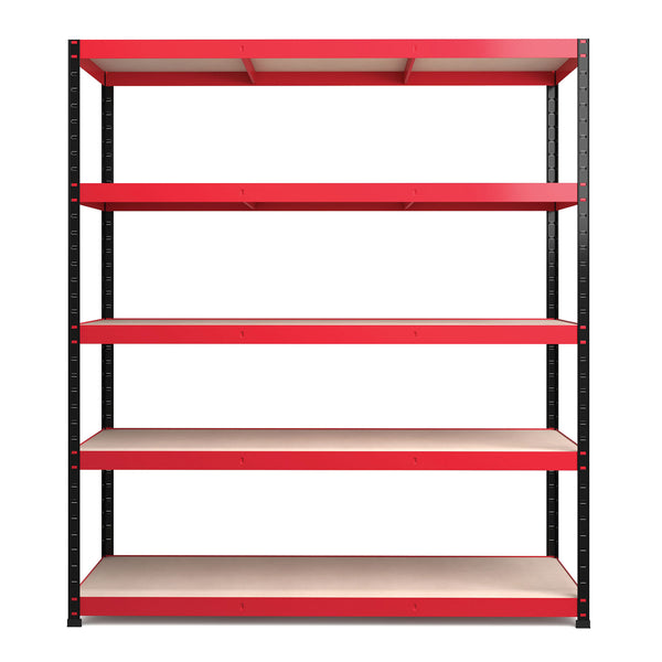 1800x1600x600mm 250kg UDL 5x Tier Freestanding RB Boss Unit with Red & Black Powdercoated Steel Frame & MDF Shelves