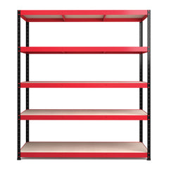 1800x1600x600mm 250kg UDL 5x Tier Freestanding RB Boss Unit with Red & Black Powdercoated Steel Frame & MDF Shelves