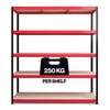 1800x1600x600mm 250kg UDL 5x Tier Freestanding RB Boss Unit with Red & Black Powdercoated Steel Frame & MDF Shelves