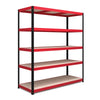 1800x1600x600mm 250kg UDL 5x Tier Freestanding RB Boss Unit with Red & Black Powdercoated Steel Frame & MDF Shelves