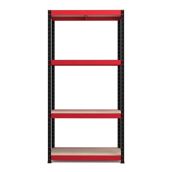 1800x900x400mm 300kg UDL 4x Tier Freestanding RB Boss Unit with Red & Black Powdercoated Steel Frame & MDF Shelves